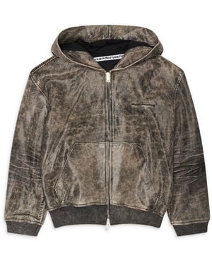 Alexander Wang Shrunken Leather Zip-Up Hoodie - Gray