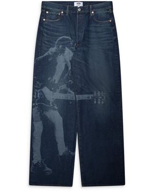 Junya Watanabe Straight-Leg Ac/Dc Print Jeans - Blue