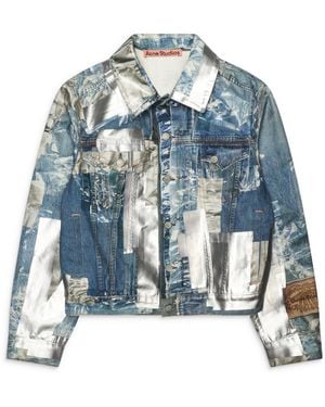Acne Studios Printed Tape Denim Jacket - Blue