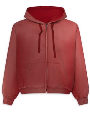 Maison Margiela Vintage Wash Logo Zip Up Hoodie - Red