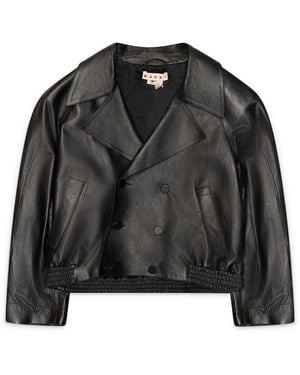 Marni Cropped Double Breasted Leather Trench - Black