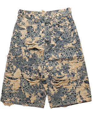 Acne Studios Distressed Monogram Denim Shorts - Blue