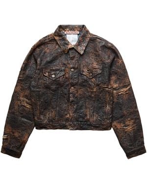 Acne Studios Distressed Denim Jacket With Monogram Coating - Brown