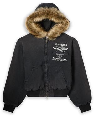 Protocol Index Detachable Fur Hoodied Work Jacket - Black
