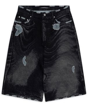 CAMPERLAB Distorted Print Distressed Denim Shorts - Black