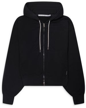 Alexander Wang Zip- Up Hoodie W/ Rhinestone Drawcord - Black