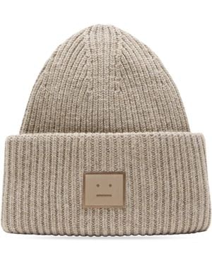 Acne Studios Large Face Logo Beanie Greige Melange - Gray