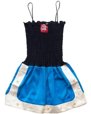 Conner Ives Shirred Boxing Short Romper - Blue