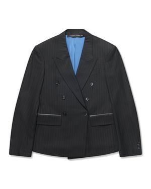 YOSSI CORP. Pinstripe Double Breasted Blazer - Black