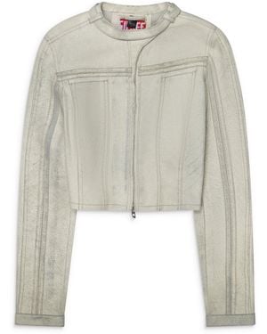 DIESEL Treated Leather Cropped Jacket - Multicolor