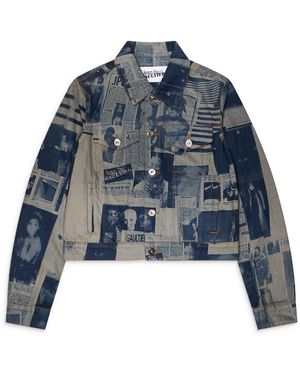 Jean Paul Gaultier Fitted Denim Jacket Newspaper Print - Blue