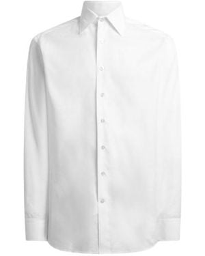 Etro Cotton-Blend Fil Coupé Shirt With Micro Paisley Motif - White
