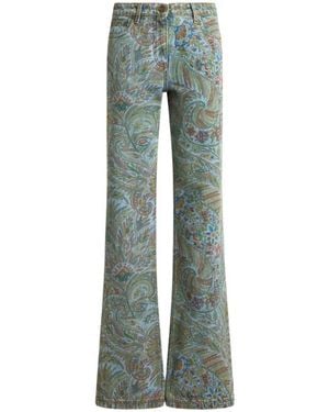Etro Flared Jeans With Leafy Paisley Motif - Green