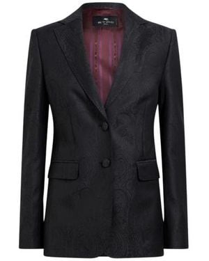 Etro Single-Breasted Wool Jacquard Jacket With Arnica Motif - Blue