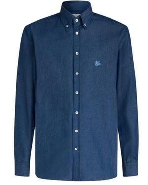 Etro Denim Shirt With Logo - Blue