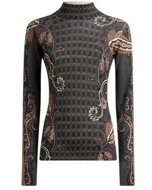 Etro Silk And Cashmere Turtleneck Jumper With Floral Paisley Motif - Black