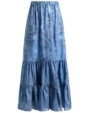 Etro Silk Jacquard Maxi Skirt With Fil Coupé Floral Motif - Blue