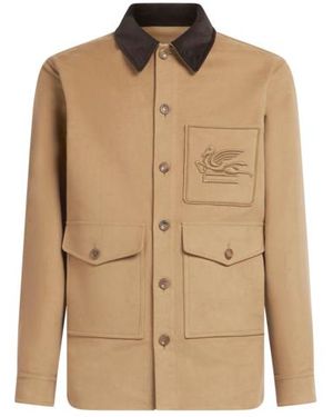 Etro Cotton Jacket With Pegaso - Natural