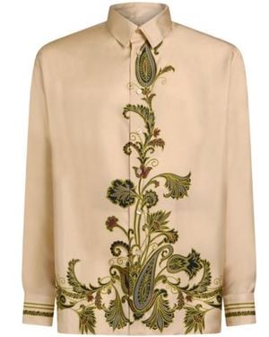 Etro Silk Shirt With Placed Print - Natural