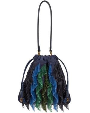 Etro Small Suede Kalispera Bag With Multicoloured Beads - Blue