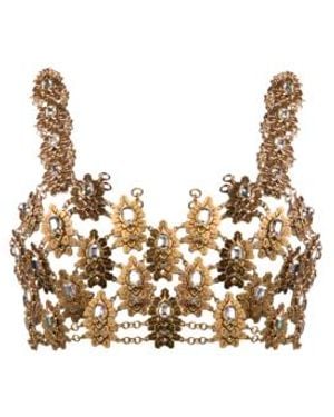 Etro See-Through Metal Crop Top With Crystals - White