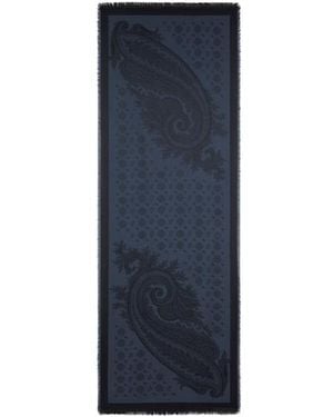 Etro Silk And Wool Jacquard Scarf With Paisleys - Blue