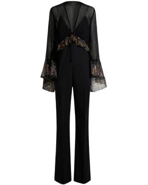Etro Silk-Blend Jumpsuit With Placed Paisley Foliage Print - Black