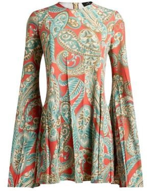 Etro Stretch Sable Mini Dress With Paisley Motif - Orange