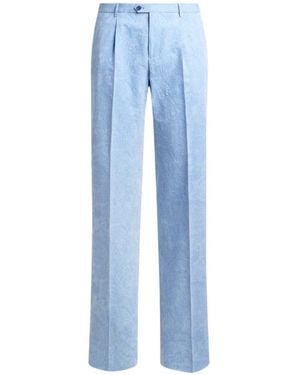 Etro Striped Wool Jacquard Trousers With Floral Paisley Motif - Blue