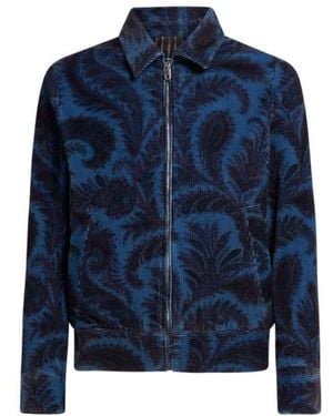 Etro Velvet Bomber Jacket With Print - Blue