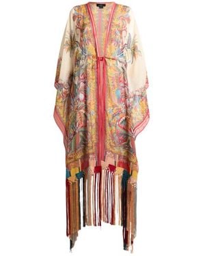 Etro Seersucker Kaftan With Fringing And Placed Paisley Foliage Print - Pink