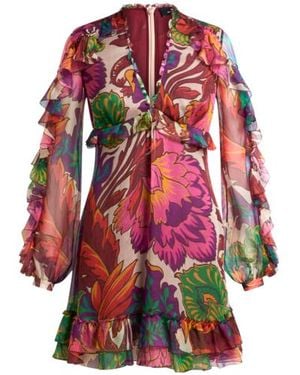 Etro Mini Dress With Maxi Floral Print - Red