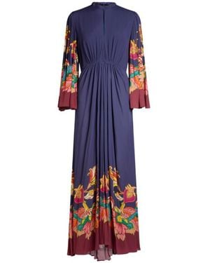 Etro Long Dress With Floral Print - Blue