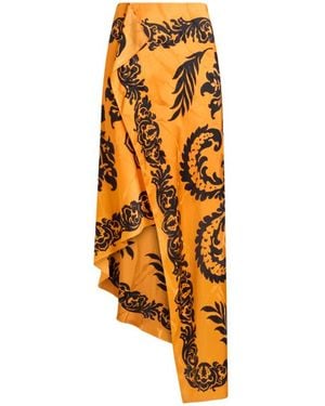 Etro Asymmetric Skirt With Stencil Floral Print - Metallic
