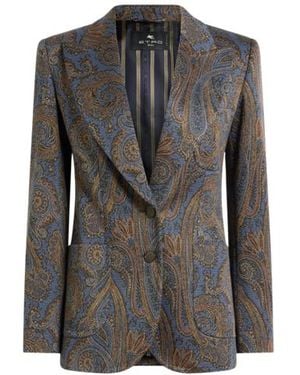 Etro Single-Breasted Cotton-Blend Jacquard Jacket With Paisley Motif - Gray