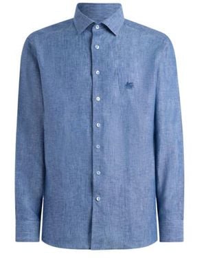 Etro Linen Shirt With Pegaso - Blue
