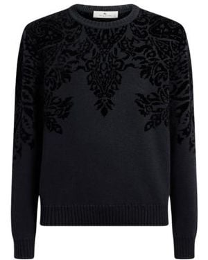 Etro Wool-Blend Jacquard Jumper With Chenille Motif - Black