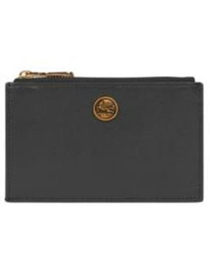 Etro Leather Card Holder With Pegaso Button - White
