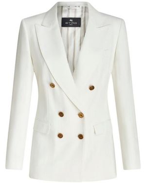 Etro Slub Fabric Double-Breasted Jacket - White