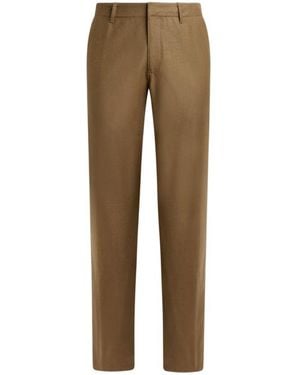 Etro Plain-Coloured Wool Flannel Trousers - Natural