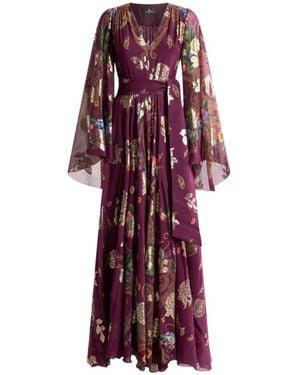 Etro Long Silk Dress With Placed Floral Paisley Print - Red