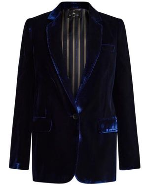 Etro Single-Breasted Velvet Jacket - Blue