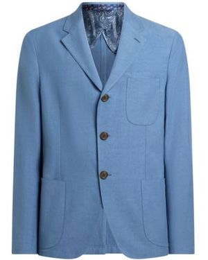 Etro Single-Breasted Plain-Coloured Silk-Blend Jacket - Blue