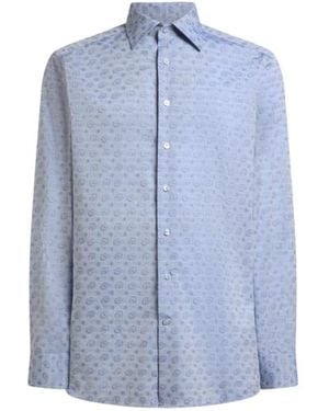 Etro Cotton-Blend Fil Coupé Shirt With Micro Paisley Motif - Blue