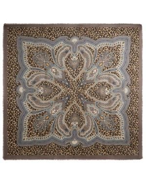 Etro Wool, Cashmere And Silk Shawl With Leopard Motif - Metallic
