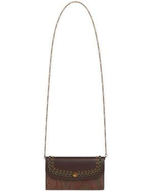 Etro Arnica Wallet With Shoulder Strap, Leather Flap And Studs - White