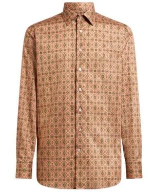Etro Cotton Satin Shirt With Medallion Motif - Brown