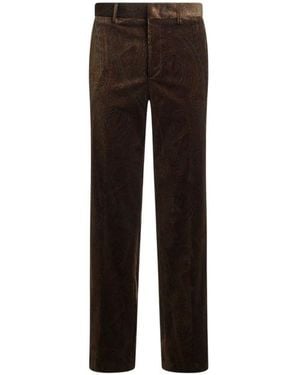 Etro Straight-Leg Cotton Velvet Pants With Arnica Motif - Brown