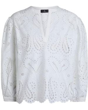 Etro Broderie Anglaise Lace Blouse With Paisleys And Hearts - White