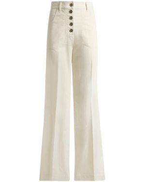 Etro Flared Stretch Cotton Denim Jeans With Pegaso Buttons - White